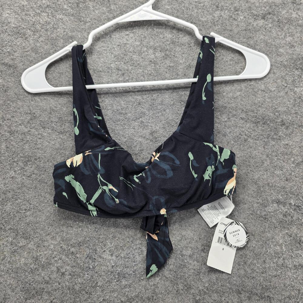 O'Neill Chrissy Swim Bikini Top Womens Small Black Floral Bralette Tie Front